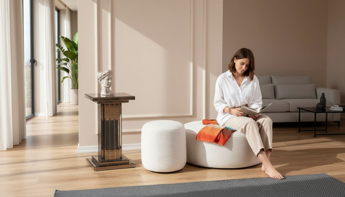 Luxury Upholstered Stool Round Stool Seating Furniture Designer Stylish Furniture