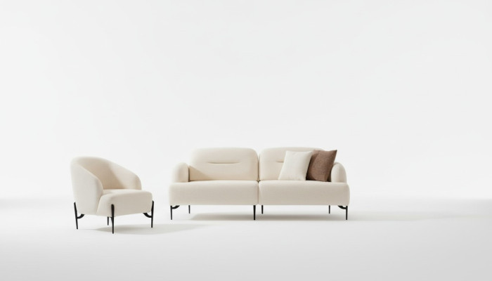 White living room designer suite 3-seater upholstered armchair 2-piece set new
