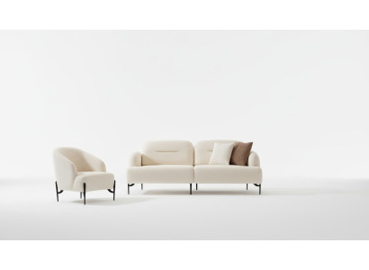 White living room designer suite 3-seater upholstered armchair 2-piece set new