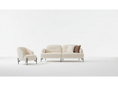 White living room designer suite 3-seater upholstered armchair 2-piece set new