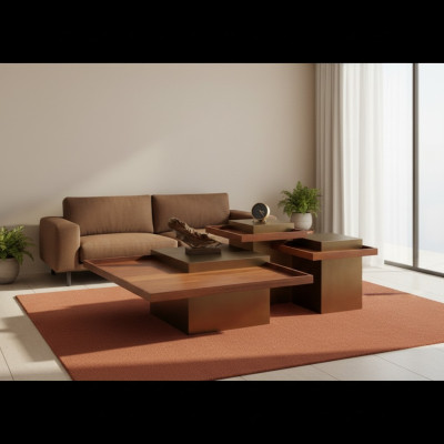 Modern brown coffee table set living room wood coffee table luxury set