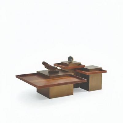 Modern brown coffee table set living room wood coffee table luxury set