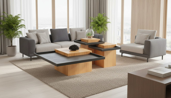 Brown-Black Living Room Coffee Table Set 3x Coffee Tables Wood Furniture