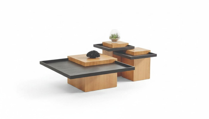 Brown-Black Living Room Coffee Table Set 3x Coffee Tables Wood Furniture