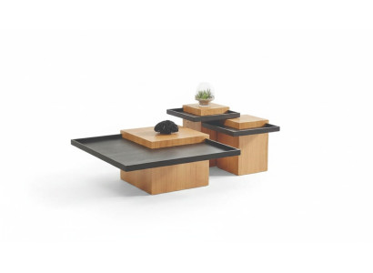 Brown-Black Living Room Coffee Table Set 3x Coffee Tables Wood Furniture