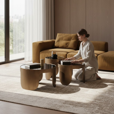 Luxurious Coffee Table Set Designer 3x Coffee Tables Round Table Set