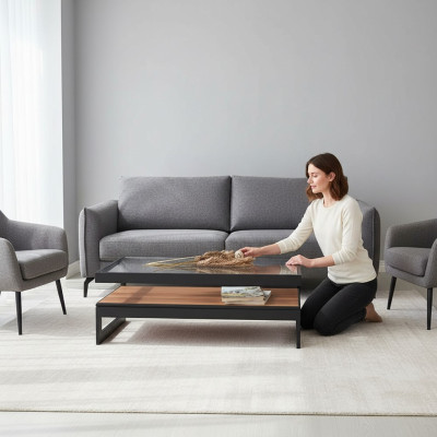Designer wooden coffee table living room glass table living room side table