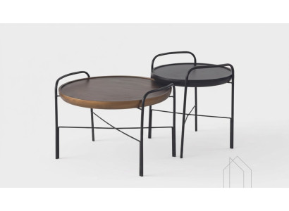 Round living room coffee table luxury 2x wooden tables designer furniture set 2-piece