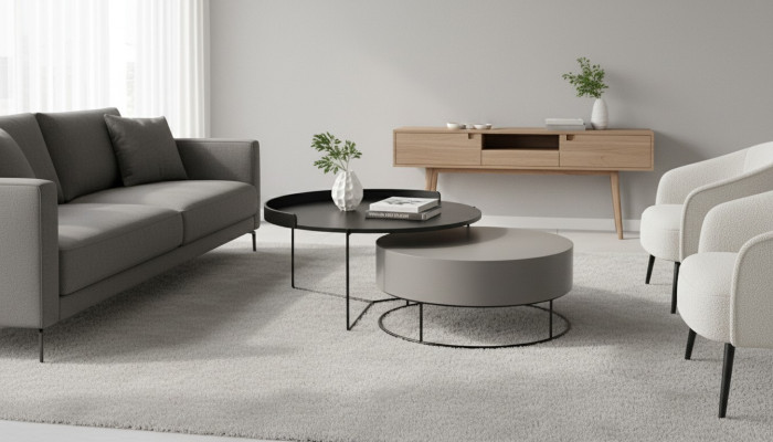 Round Set 2x Coffee Table Gray Coffee Table Side Table Living Room Tables