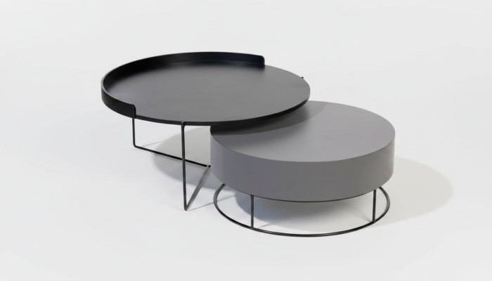 Round Set 2x Coffee Table Gray Coffee Table Side Table Living Room Tables