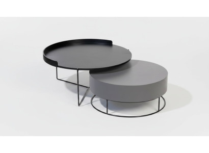 Round Set 2x Coffee Table Gray Coffee Table Side Table Living Room Tables