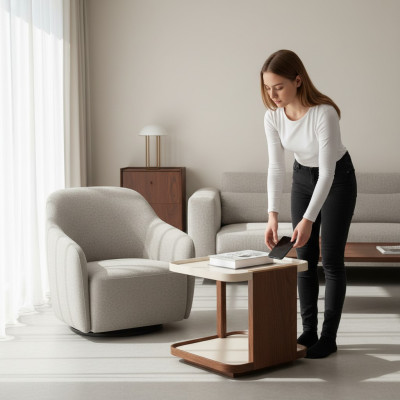 Modern brown side table designer living room wood square new