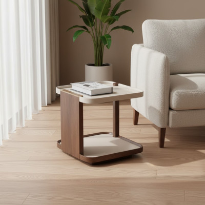 Modern brown side table designer living room wood square new