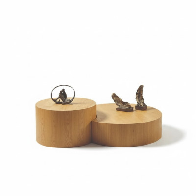 Light brown coffee table, set of 2 round tables, designer coffee table, side table