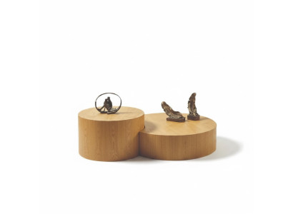 Light brown coffee table, set of 2 round tables, designer coffee table, side table