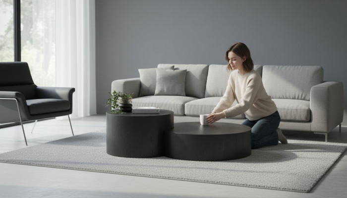 Modern Black Coffee Table Set Designer Round Coffee Table Side Table