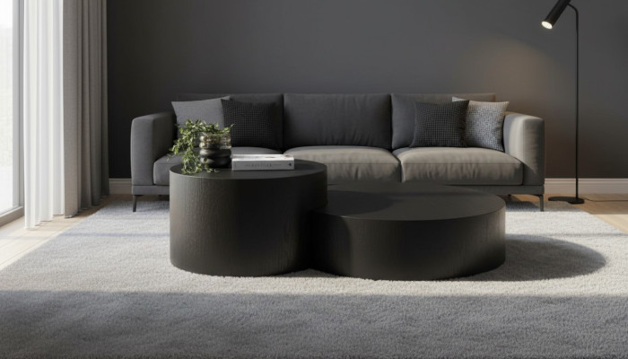 Modern Black Coffee Table Set Designer Round Coffee Table Side Table
