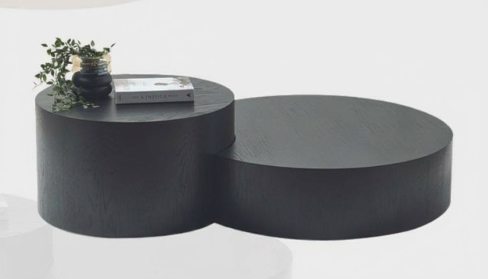 Modern Black Coffee Table Set Designer Round Coffee Table Side Table