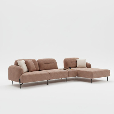 Brown living room sectional designer upholstered landscape L-shaped couch