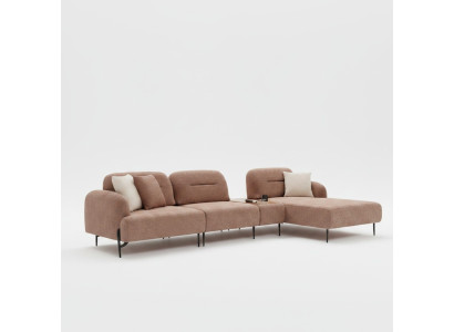 Brown living room sectional designer upholstered landscape L-shaped couch