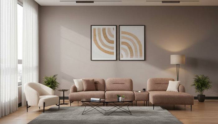 Brown-beige living room seating set sectional sofa suite armchair 2-piece