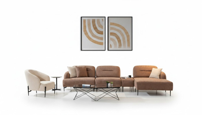 Brown-beige living room seating set sectional sofa suite armchair 2-piece