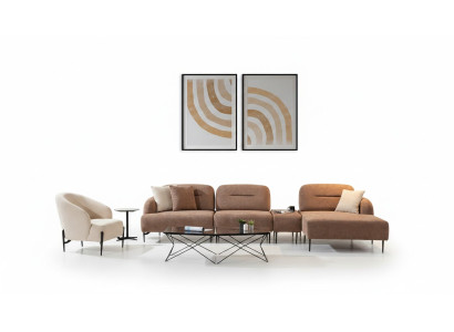 Brown-beige living room seating set sectional sofa suite armchair 2-piece