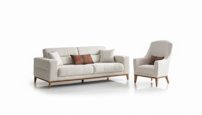 White Exclusive Living Room Textile Suite 3-Seater Luxury Armchair 2-piece Set
