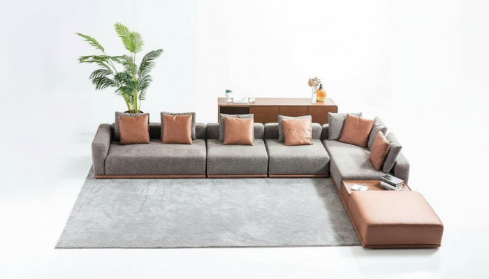 Gray living room seating landscape corner suite designer fabric sofa