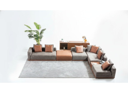 Gray upholstered sofa, corner set, L-shaped corner sofa, modern fabric sofa, couch