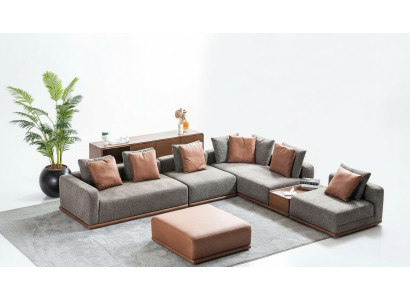 Designer Gray L-Shape Couch Living Room Corner Lounge with 2-Piece Ottoman