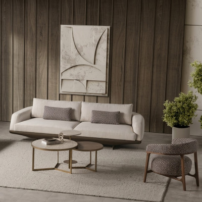 Living room seating set gray L-shaped sofa brown stool luxury furniture