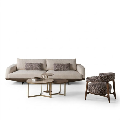 Living room seating set gray L-shaped sofa brown stool luxury furniture