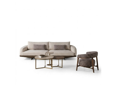 Living room seating set gray L-shaped sofa brown stool luxury furniture