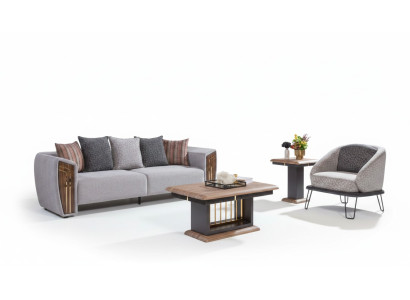 Gray Robust Sofa Set Upholstery Three-Seater Textile Armchair Sofa Set