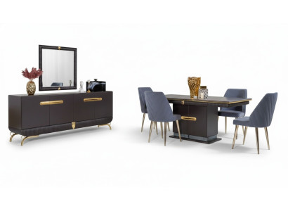Dining room stainless steel set designer dining table 4x chairs sideboard 7-piece