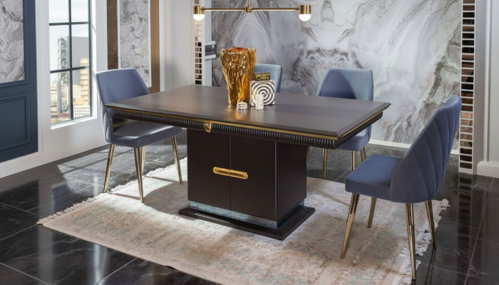 Luxurious Stainless Steel Dining Set Modern Dining Table 4x Upholstered Chairs