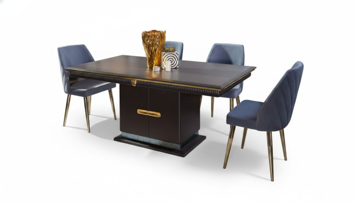 Luxurious Stainless Steel Dining Set Modern Dining Table 4x Upholstered Chairs