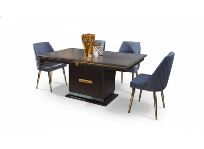 Luxurious Stainless Steel Dining Set Modern Dining Table 4x Upholstered Chairs
