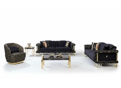Black sofa set 2x three-seater upholstered armchair modern seating furniture