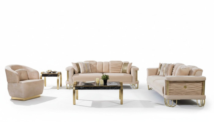 Modern beige sofa set 3+3+1 seater designer upholstered armchair furniture