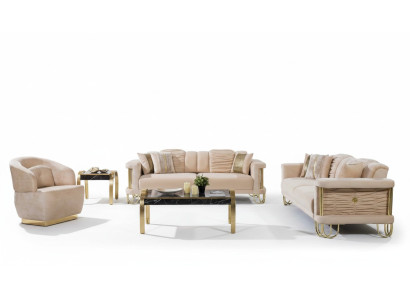 Modern beige sofa set 3+3+1 seater designer upholstered armchair furniture