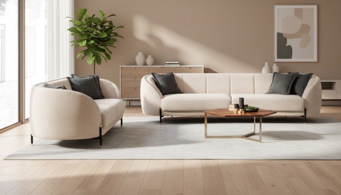 Modern Sofa 3 Seater Beige High-Quality Upholstered Sofas Design Textile New