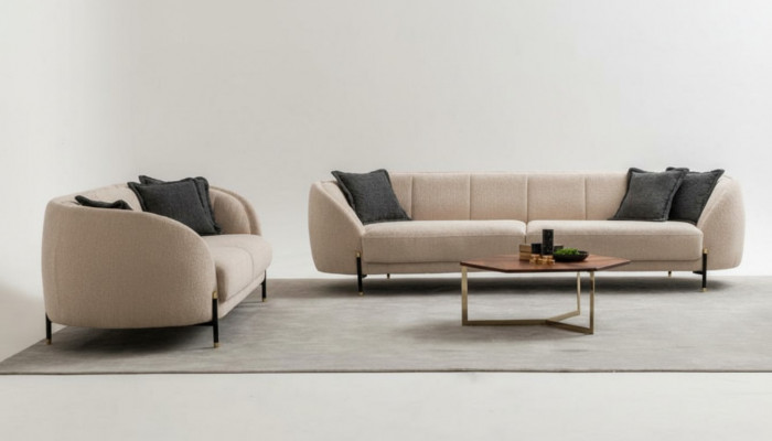 Modern Sofa 3 Seater Beige High-Quality Upholstered Sofas Design Textile New