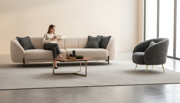 Modern armchair upholstered sofa 3-seater beige high-quality sofas design textile new
