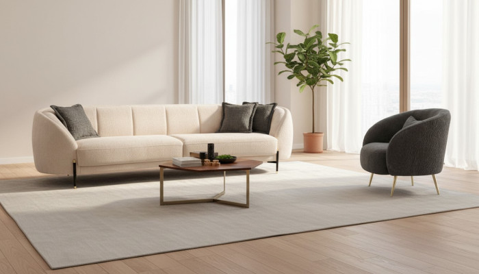 Modern armchair upholstered sofa 3-seater beige high-quality sofas design textile new