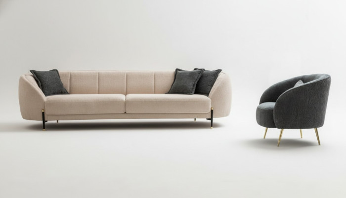 Modern armchair upholstered sofa 3-seater beige high-quality sofas design textile new