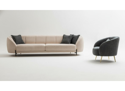 Modern armchair upholstered sofa 3-seater beige high-quality sofas design textile new