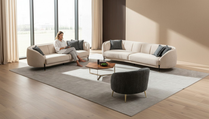 4 3 1 Seater Sofa Set Living Room Complete Sofas Set Beige Modern Set