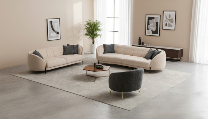 4 3 1 Seater Sofa Set Living Room Complete Sofas Set Beige Modern Set